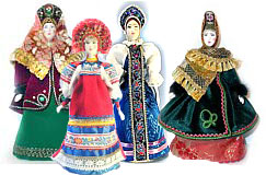 сувенирные фарфоровые куклы в национальных русских костюмах