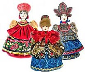 сувенирные куклы в национальных русских костюмах, на конусе-подставке арт.0225