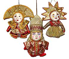 Солнце, Месяц, Боярыня - подвесные текстильные куклы в фарфоровых масках