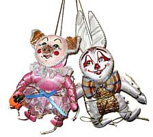 Заяц, Свинка - подвесные текстильные куклы в фарфоровых масках