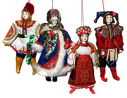 суенирные подвесные куклы из фарфора и текстиля в старинных национальных и сказочных костюмах