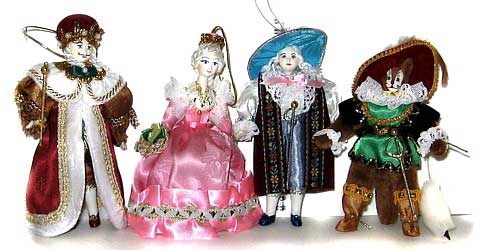 сувенирные куклы из сказки `Кот в сапогах`-король,кот в сапогах,принцесса,маркиз